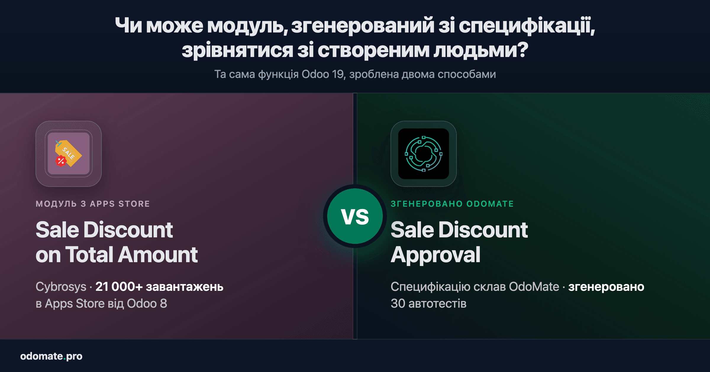 Чи може згенерований модуль знижок для Odoo зрівнятися з модулем на 21 000 завантажень?